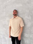 Yakalı Patlı Kısa Kol T-shirt - Bej resmi