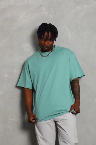 Unisex Oversize Düz Bisiklet Yaka T-Shirt - Mint Yeşili resmi