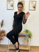 Krep Kumaş Kol Tül Puan Detaylı Kuşaklı Tulum 141 Cm resmi