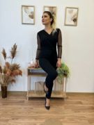 Krep Kumaş Kol Tül Puan Detaylı Kuşaklı Tulum 141 Cm resmi