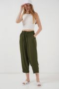 6591 Dokuma Şalvar Pantolon - Haki resmi