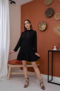 Siyah Klasik Düz Mini Elbise resmi