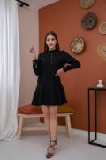 Siyah Klasik Düz Mini Elbise resmi