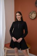 Siyah Klasik Düz Mini Elbise resmi