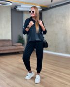 Kadın Uzun Kollu Kapüşonlu Oversize Sweat Ve Pantolon Ikili Takım resmi