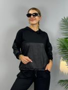Kadın Uzun Kollu Kapüşonlu Oversize Sweat Ve Pantolon Ikili Takım resmi