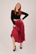 Midi Boy Pileli Saten Bordo Etek resmi