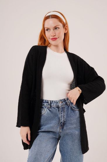 Cepli Salaş Model Triko Uzun Siyah Hırka resmi