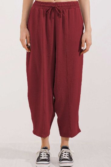 6591 Dokuma Şalvar Pantolon - Bordo resmi
