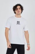 Erkek Bisiklet Yakalı Baskılı T-Shirt - Beyaz resmi