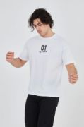 Erkek Bisiklet Yakalı Baskılı T-Shirt - Beyaz resmi