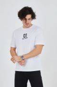Erkek Bisiklet Yakalı Baskılı T-Shirt - Beyaz resmi