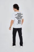 Erkek Bisiklet Yakalı Baskılı T-Shirt - Beyaz resmi