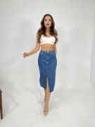 6478 DENİM MIDI SLIT SKIRT-MAVİ resmi