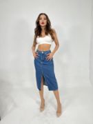 6478 DENİM MIDI SLIT SKIRT-MAVİ resmi