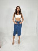 6478 DENİM MIDI SLIT SKIRT-MAVİ resmi