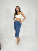6478 DENİM MIDI SLIT SKIRT-MAVİ resmi
