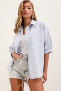 20213 Oversize Kısa Kol Basic Gömlek - Bebe Mavi resmi