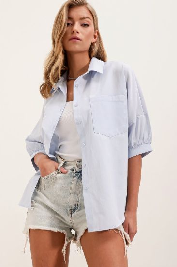20213 Oversize Kısa Kol Basic Gömlek - Bebe Mavi resmi