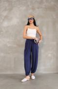 Osy Modal Yumuşak Dokulu Kumaş Şalvar Pantalon - Lacivert resmi