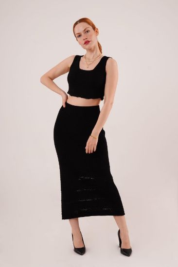 Örme Detaylı Etek Ve Bluz Siyah Takım resmi