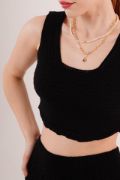 Örme Detaylı Etek Ve Bluz Siyah Takım resmi
