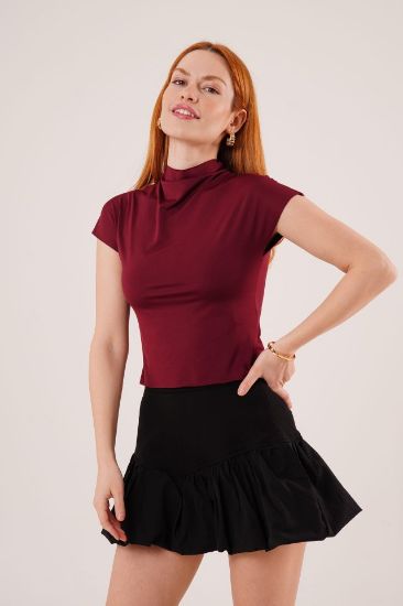 Boğazlı Parlak Kumaş Bordo Crop resmi