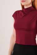 Boğazlı Parlak Kumaş Bordo Crop resmi