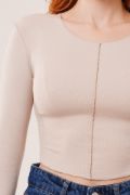 Ters Dikişli Basic Krem Body Bluz resmi