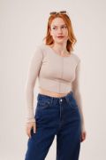 Ters Dikişli Basic Krem Body Bluz resmi