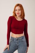 Ters Dikişli Basic Bordo Body Bluz resmi