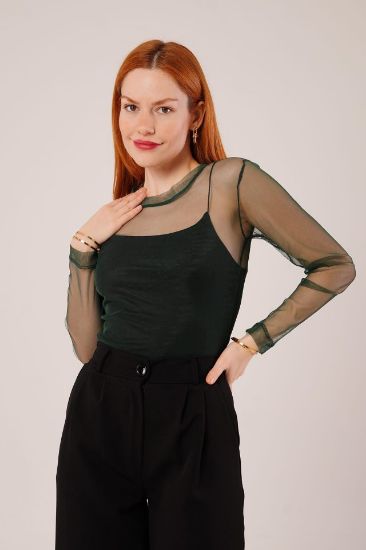 Transparan Yeşil Tül Basic Bluz resmi