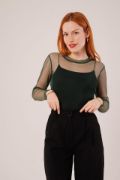 Transparan Yeşil Tül Basic Bluz resmi
