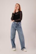 Transparan Siyah Tül Basic Bluz resmi