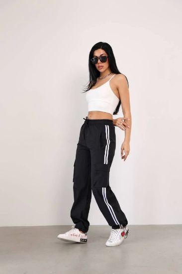 Praşut Kumaş Kargo Çeplı Baggy Esofman - Siyah resmi