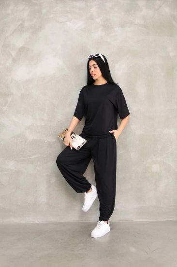 Osy Modal Yumuşak Dokulu Kumaş Oversize Bisiklet Yaka T-shirt Jogger Eşofman Altı Eşofman Takımı - Siyah resmi