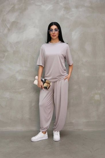 Osy Modal Yumuşak Dokulu Kumaş Oversize Bisiklet Yaka T-shirt Jogger Eşofman Altı Eşofman Takımı - Gri resmi