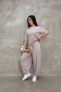 Osy Modal Yumuşak Dokulu Kumaş Oversize Bisiklet Yaka T-shirt Jogger Eşofman Altı Eşofman Takımı - Gri resmi