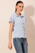 20187 Kısa Kol Oversize Örme Gömlek - Mavi resmi
