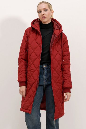 5138 Kapitone Uzun Şişme Mont - Bordo resmi