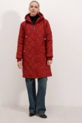 5138 Kapitone Uzun Şişme Mont - Bordo resmi