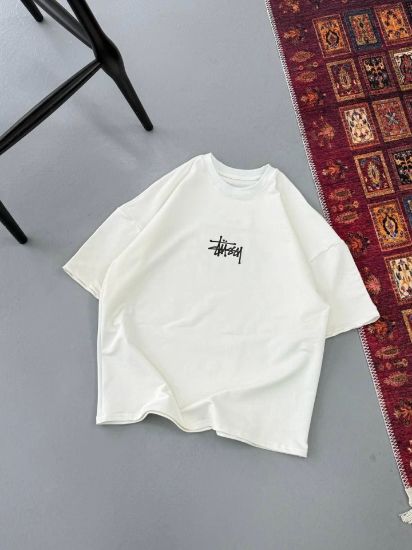 Erkek Baskılı Oversize T-shirt - Beyaz resmi