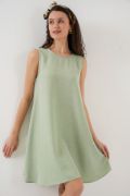2444 Mini Keten Elbise - E.Yeşil resmi