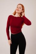 Yaka Detay Uzun Kollu Basic Bordo Bluz resmi