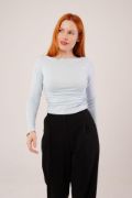 Yaka Detay Uzun Kollu Basic Bebe Mavisi Bluz resmi