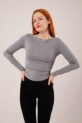 Yaka Detay Uzun Kollu Basic Gri Bluz resmi