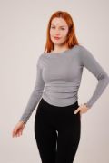 Yaka Detay Uzun Kollu Basic Gri Bluz resmi