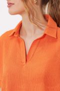 Turuncu Oversize Polo Yaka Örme Bluz 0486 resmi