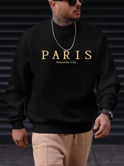Erkek Uzun Kollu Bisiklet Yaka Paris Yazılı Iki Iplik Bluz resmi