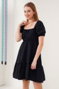 2351 Kloş Poplin Elbise - Siyah resmi